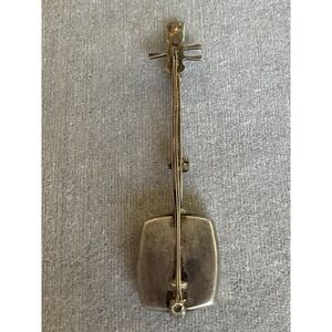 Antique 950 Sterling Silver Japanese Shamisen Banjo Pin Vintage Estate Jewelry